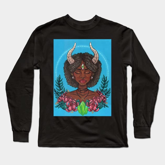 Magical Taurus Girl Long Sleeve T-Shirt by WildSkullflowerArt